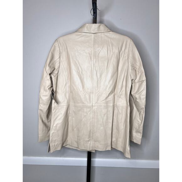 Jessica London Genuine Leather Blazer Jacket Cream Beige Size 12W NWT - Picture 3 of 7